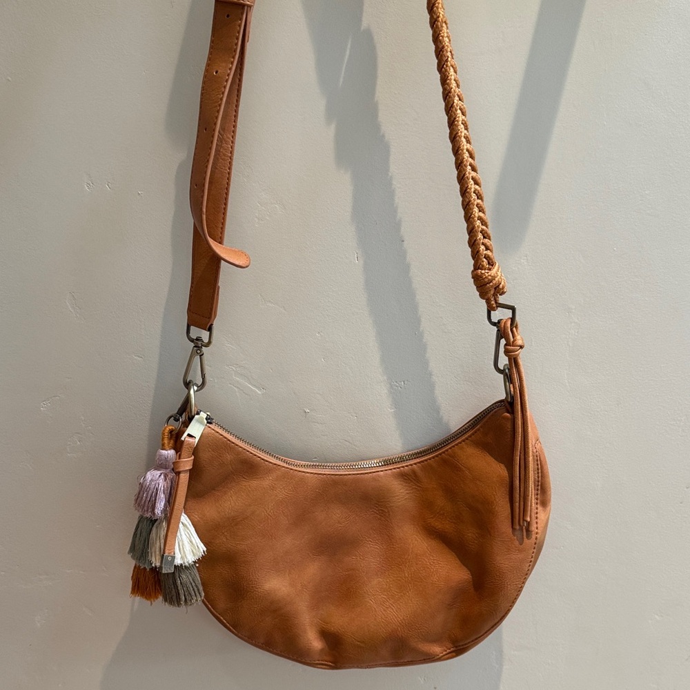 Anthropologie Tan Leather Hobo Bag with Tassels